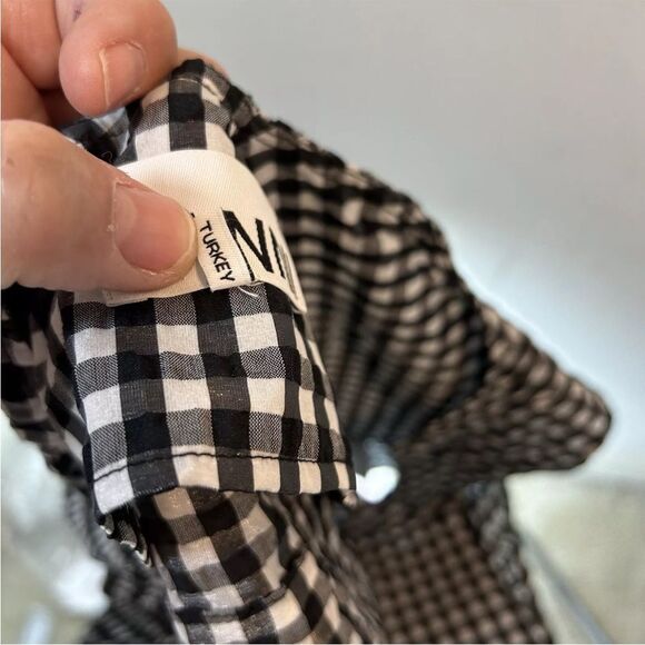Ganni Seersucker Peplum Top 40 Us 8-10 Black White Plaid Tank Blouse Gingham - Picture 12 of 15
